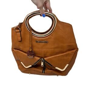 Michael Kors Pebble Leather Tote Bag Heavy Handle Zipper Accent